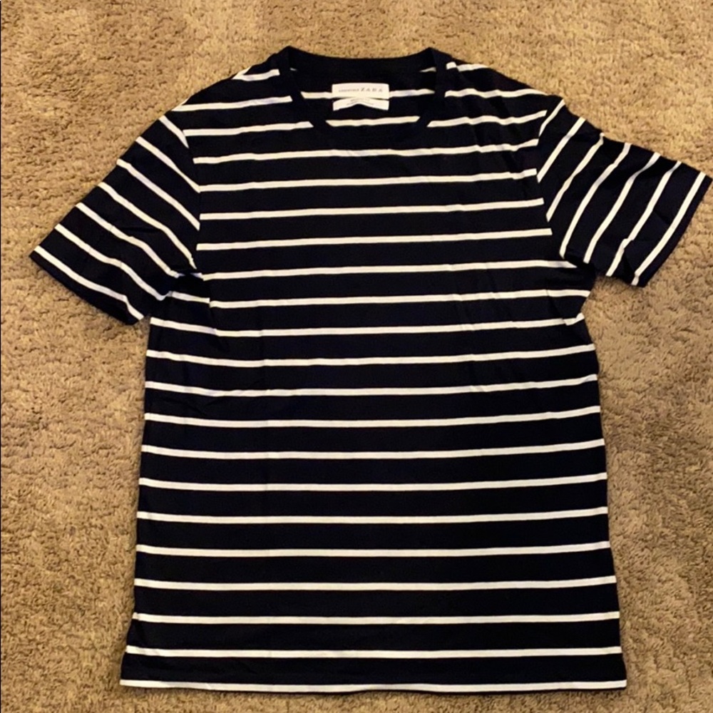 Zara ESSENTIALS striped t-shirt navy and white L